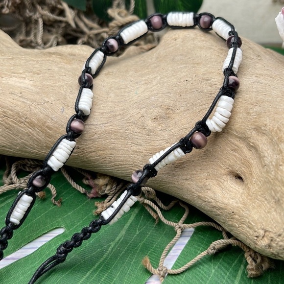 NEW PUKA Shell Purple Cats Eye Beads Necklace Choker Unisex Teens - Picture 5 of 9